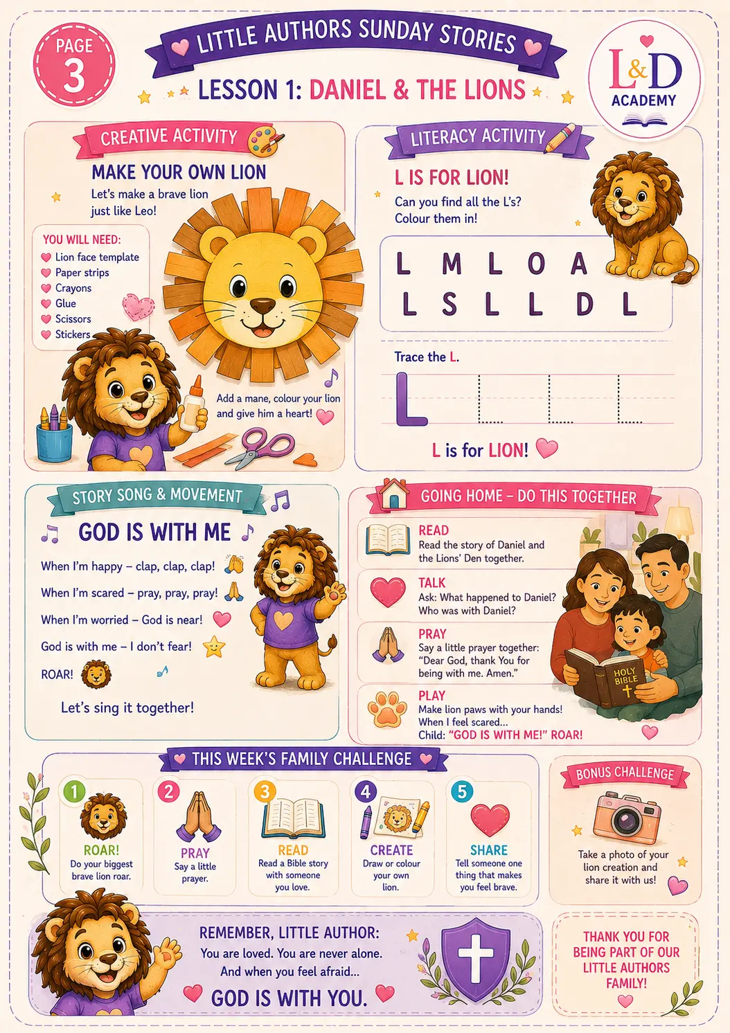 Daniel & the Lions — Page 3 · Create, literacy & song